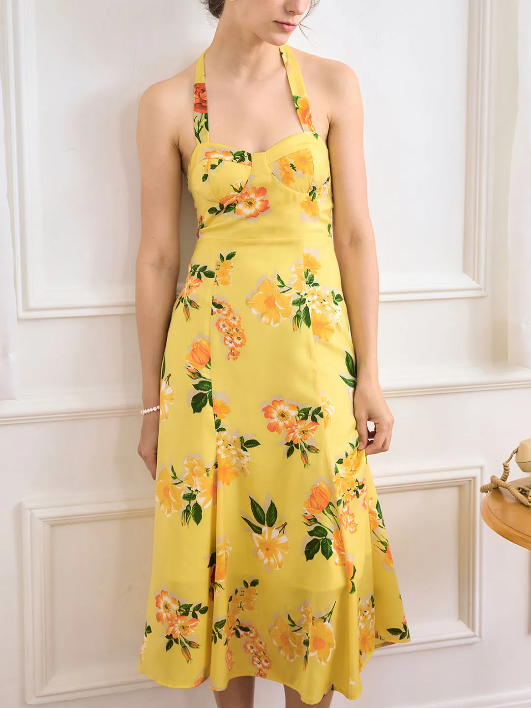 Liberty Chiffon Print Halter Neck Dress sold by Simple Retro