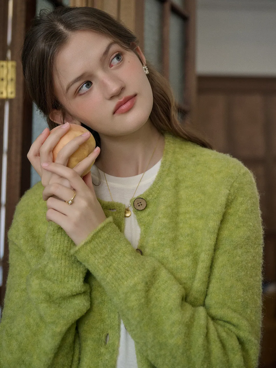 Zariyah Classic Round Neck Rolled Hem Cardigan sold by Simple Retro product image thumbnail 4