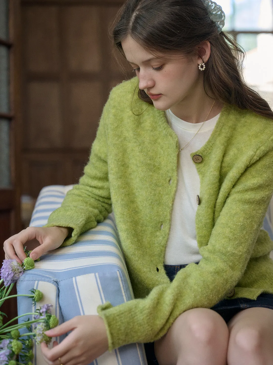 Zariyah Classic Round Neck Rolled Hem Cardigan sold by Simple Retro