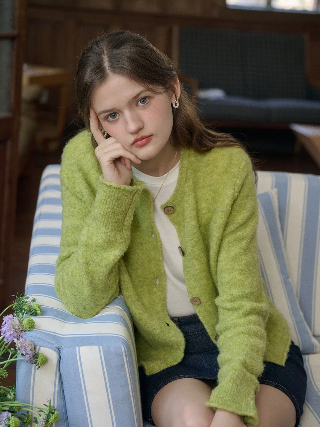 Zariyah Classic Round Neck Rolled Hem Cardigan sold by Simple Retro product image thumbnail 5