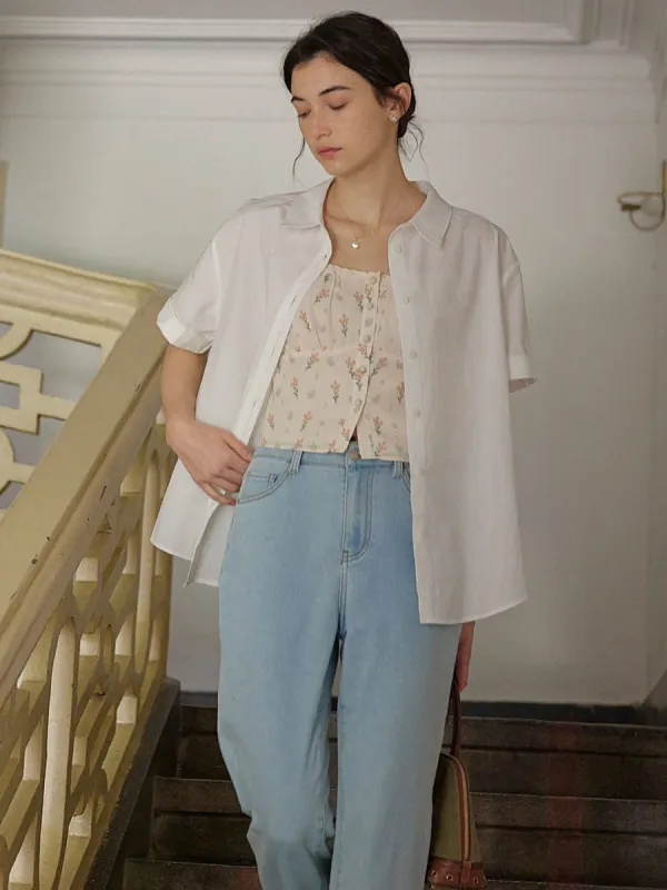 Hadassah Simple Slit Cotton Shirt sold by Simple Retro