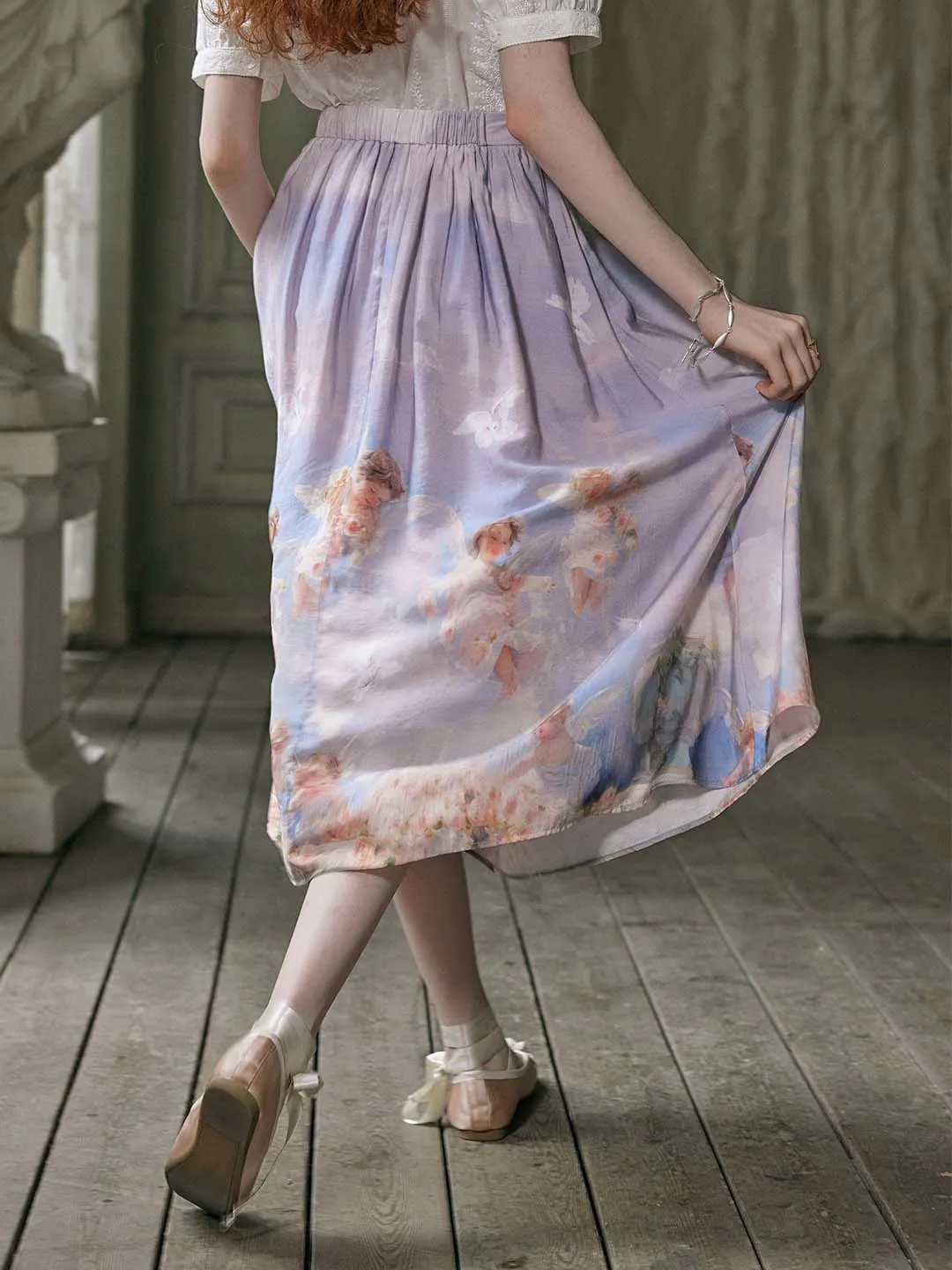 Willa Exclusive Custom Angel Print A Line Skirt sold by Simple Retro product image thumbnail 3