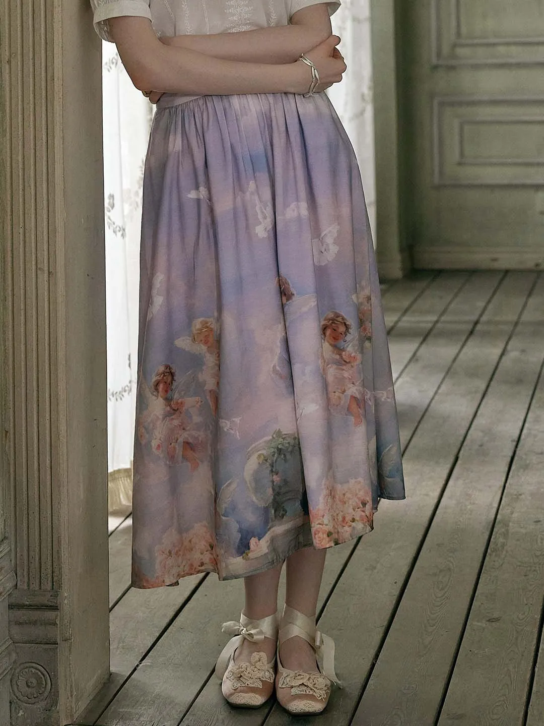 Willa Exclusive Custom Angel Print A Line Skirt sold by Simple Retro product image thumbnail 4