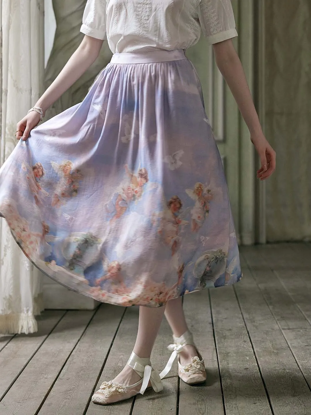Willa Exclusive Custom Angel Print A Line Skirt sold by Simple Retro product image thumbnail 2