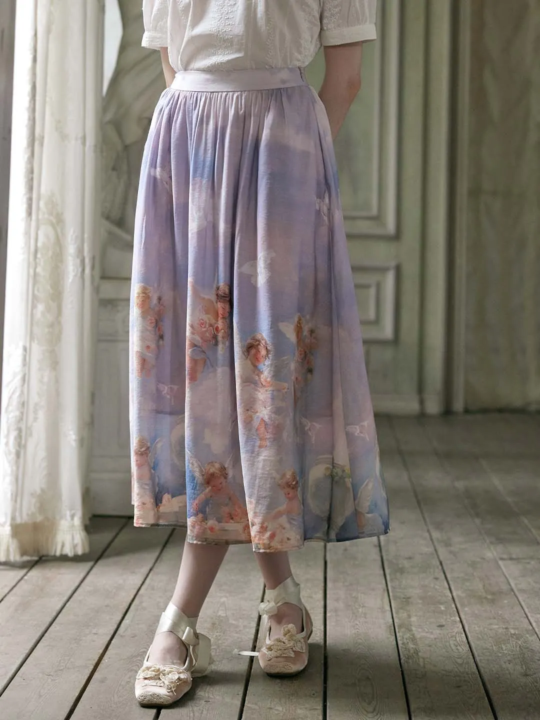 Willa Exclusive Custom Angel Print A Line Skirt sold by Simple Retro