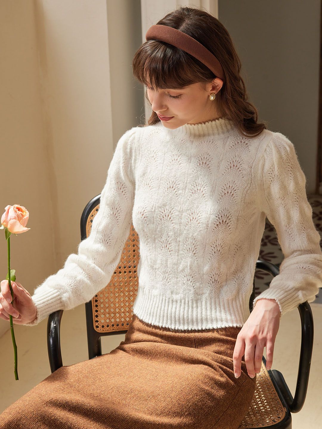 Tiffany Mock Neck Hollow Knit Sweater sold by Simple Retro product image thumbnail 4