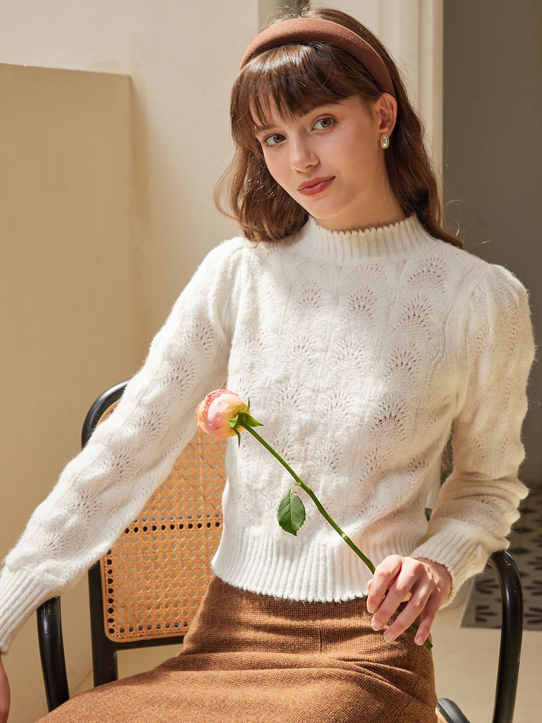 Tiffany Mock Neck Hollow Knit Sweater sold by Simple Retro product image thumbnail 2