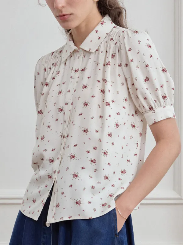 【Final Sale】Cassandra Ditsy Floral Print Puff Sleeve Shirt sold by Simple Retro