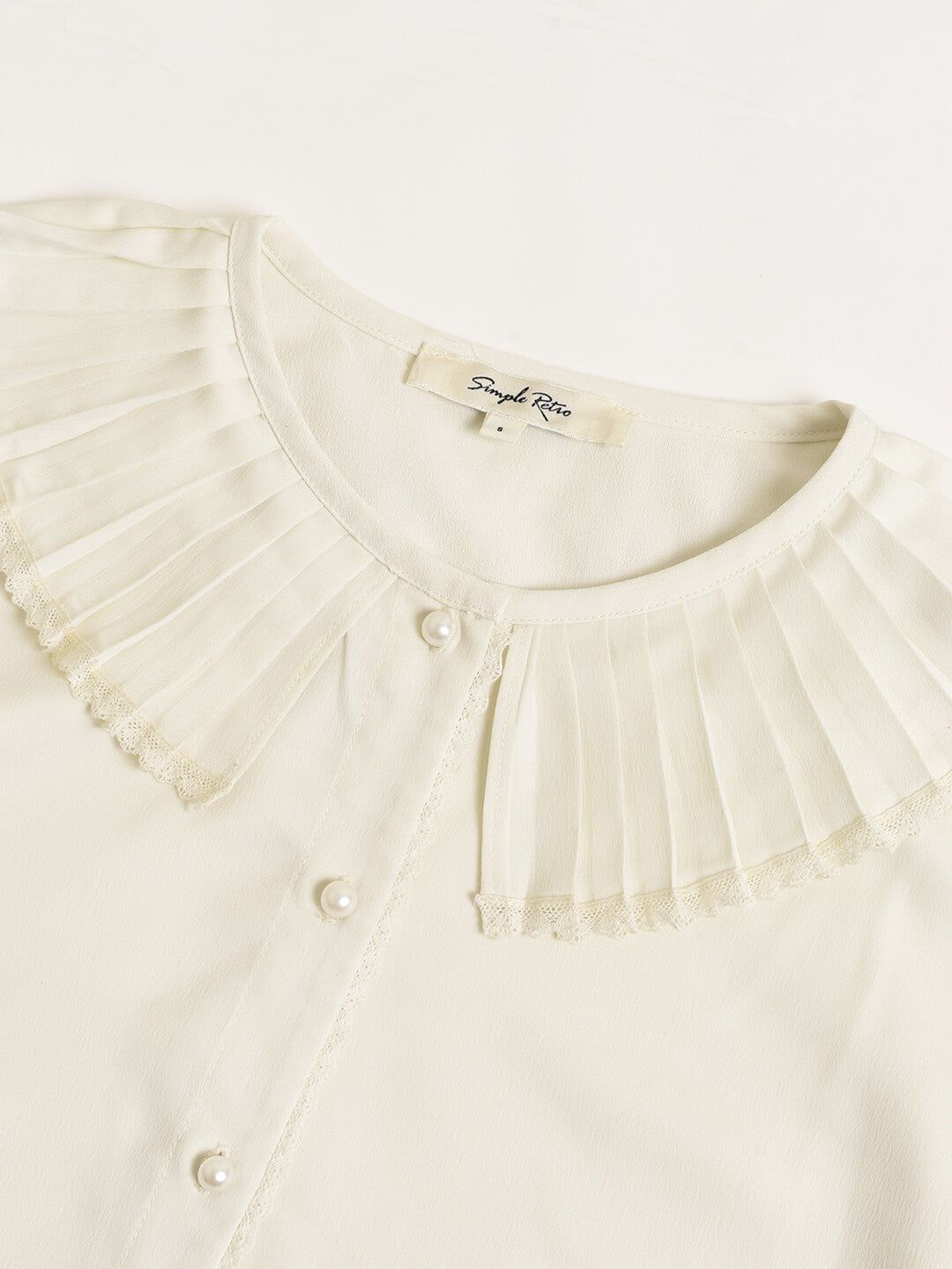 【FINAL SALE】Sierra Frilled Round Collar White Blouse sold by Simple Retro product image thumbnail 7