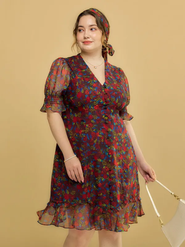 【Final Sale】Plus Size Kora Floral Printed Maxi Dress-Dark Red sold by Simple Retro