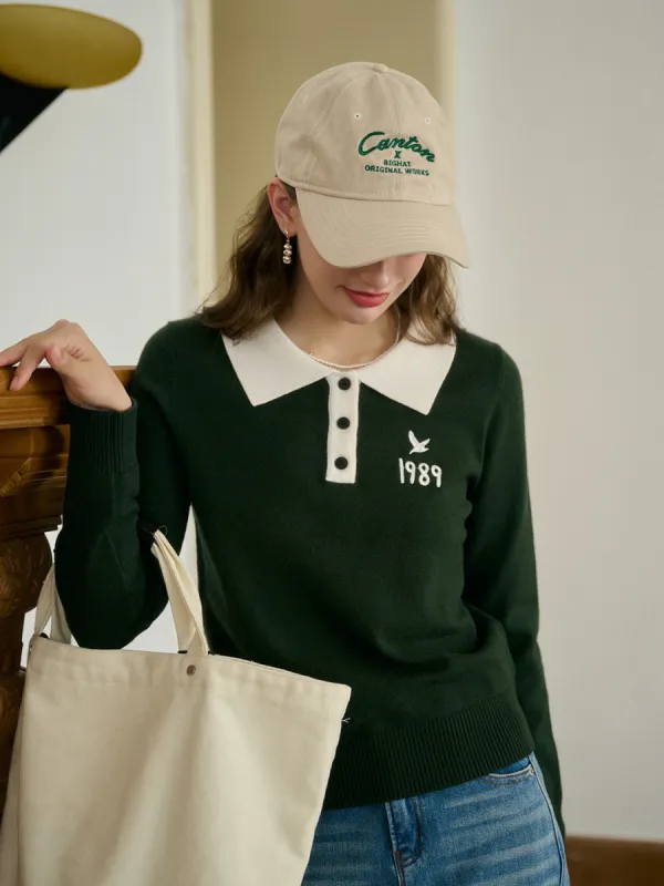 Katie Classic Contrast Lapel Bird Embroidered Sweater sold by Simple Retro