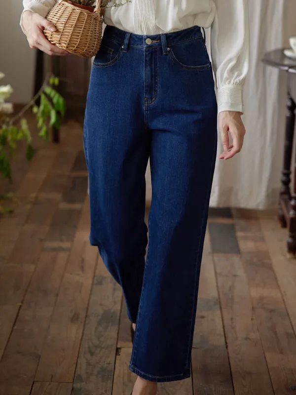【Final Sale】 Felicia Straight Denim Blue Jeans sold by Simple Retro