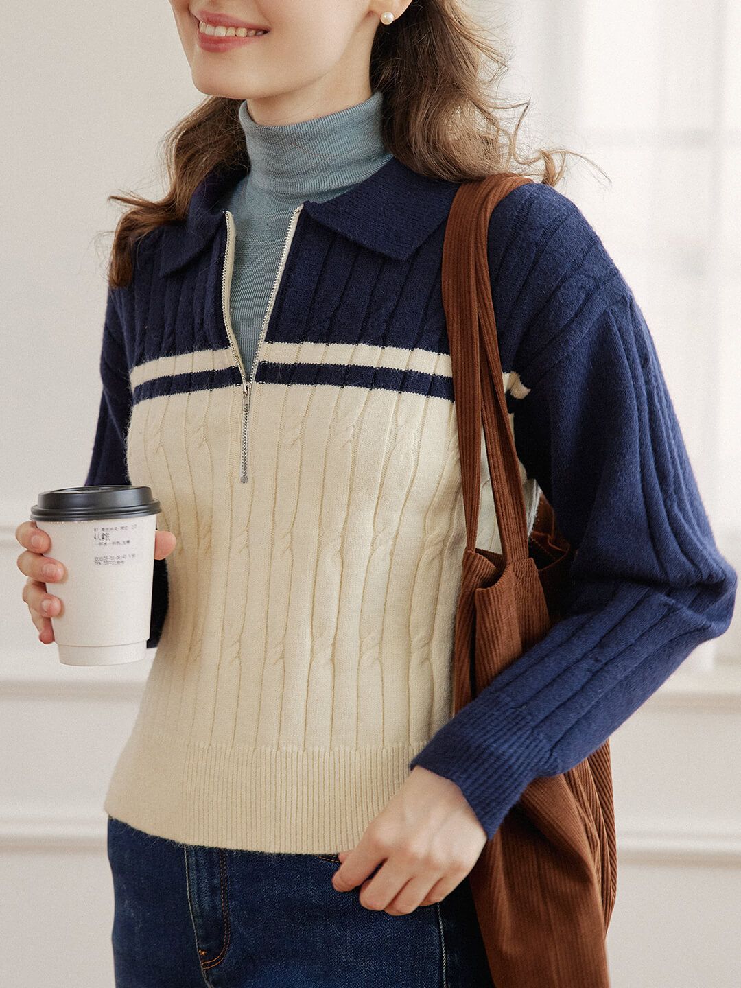 【FINAL SALE】Lyla Polo Cable Blue Knit Sweater sold by Simple Retro