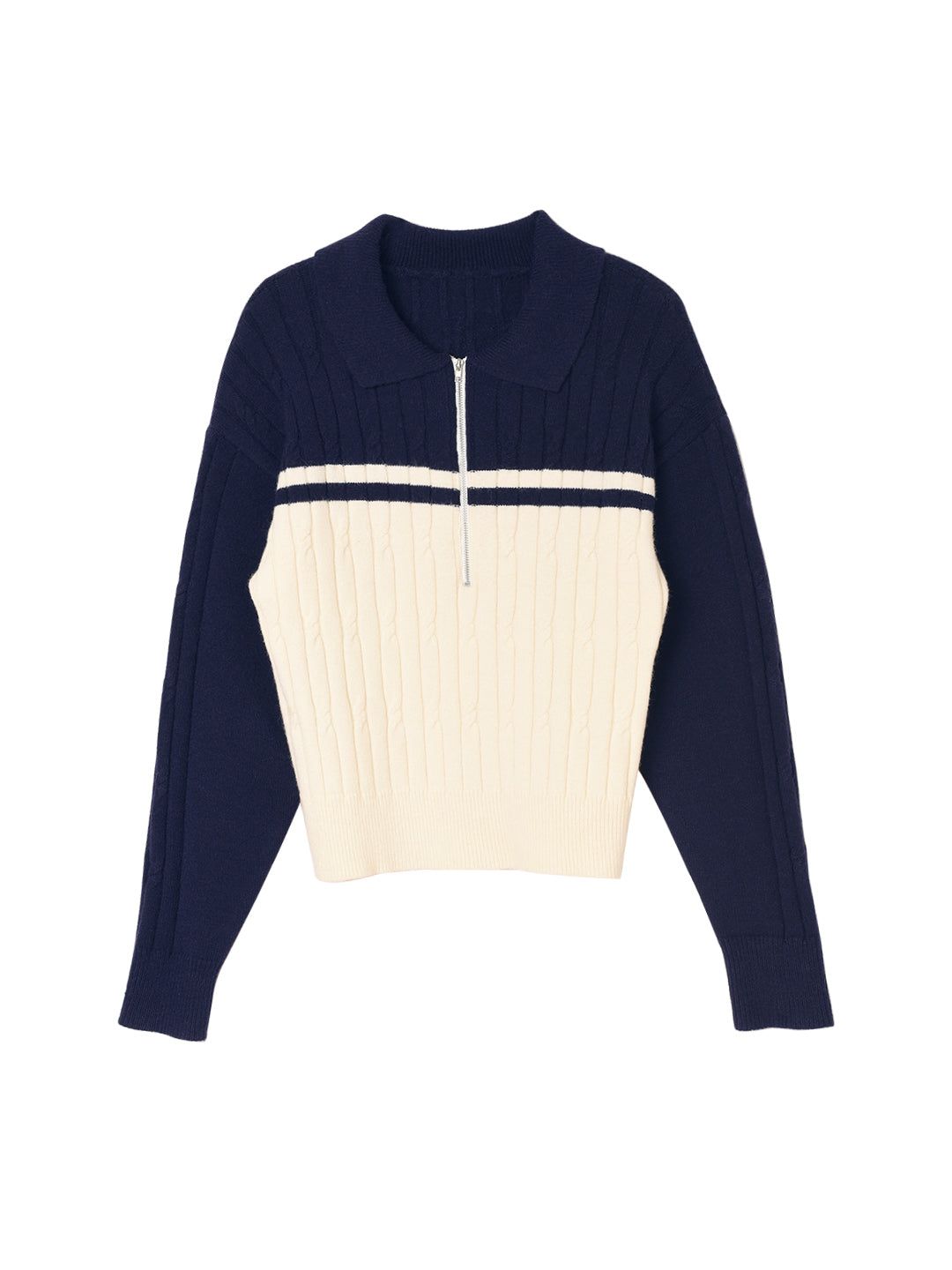 【FINAL SALE】Lyla Polo Cable Blue Knit Sweater sold by Simple Retro product image thumbnail 9
