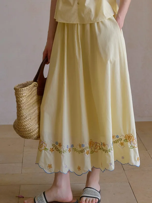 Ashley Floral Embroidery 100% Cotton Skirt sold by Simple Retro
