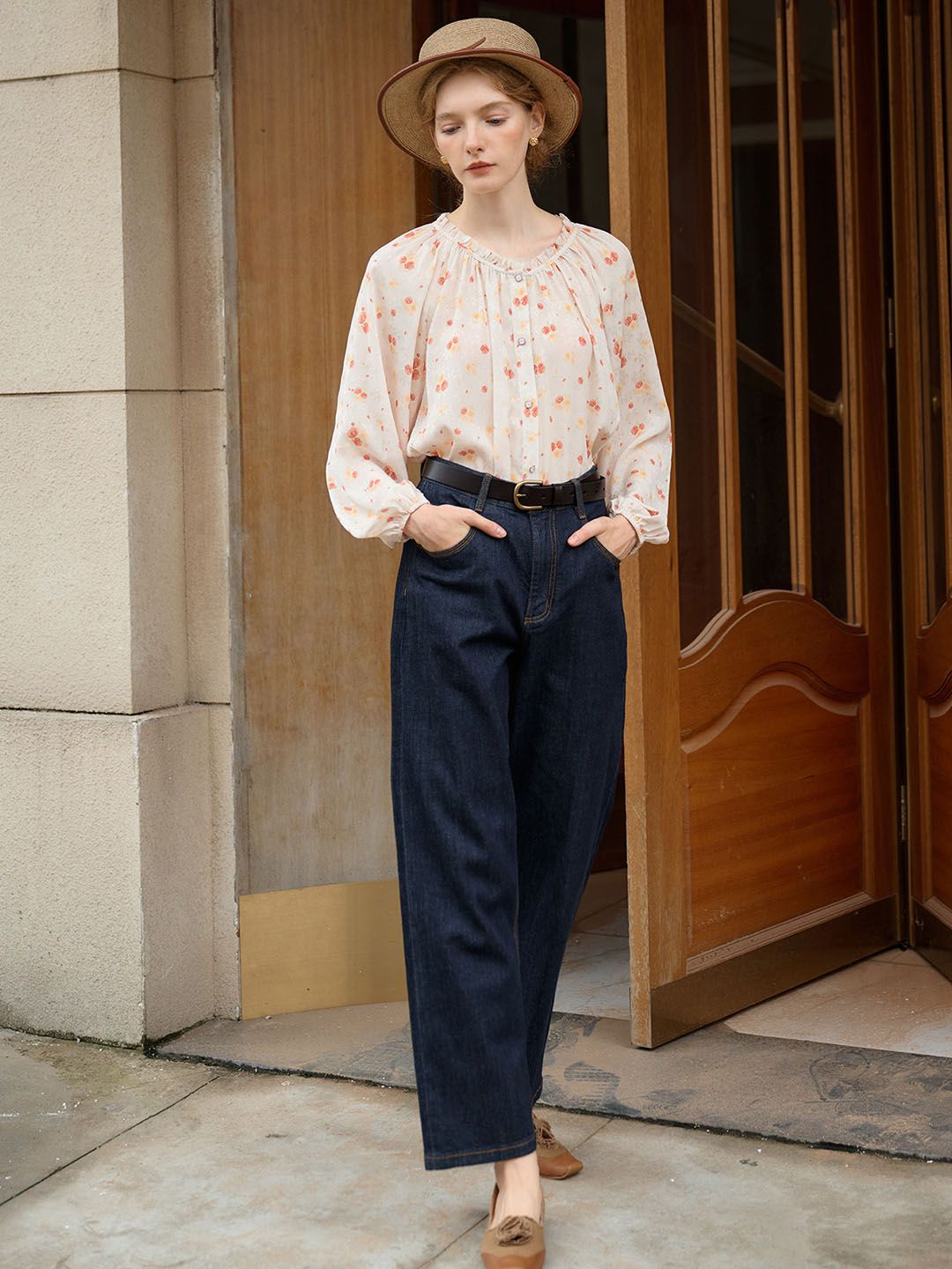 Raina Round Neck Floral Print Balloon Sleeve Blouse sold by Simple Retro product image thumbnail 5