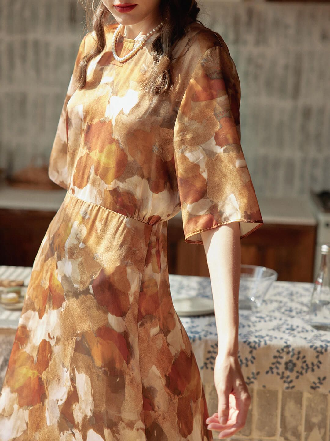 Jolie Printed Brown Midi Dress sold by Simple Retro product image thumbnail 2