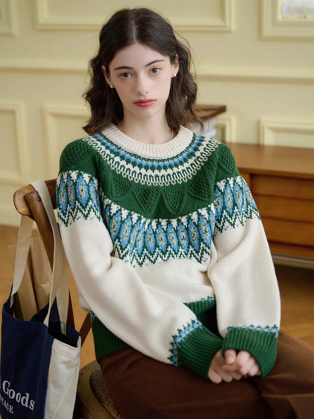 Jade Chevron Pattern Raglan Sleeve Sweater sold by Simple Retro product image thumbnail 5