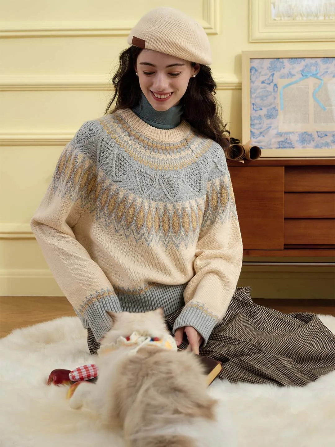 Jade Chevron Pattern Raglan Sleeve Sweater sold by Simple Retro