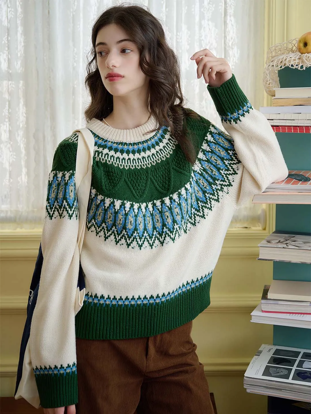 Jade Chevron Pattern Raglan Sleeve Sweater sold by Simple Retro product image thumbnail 4