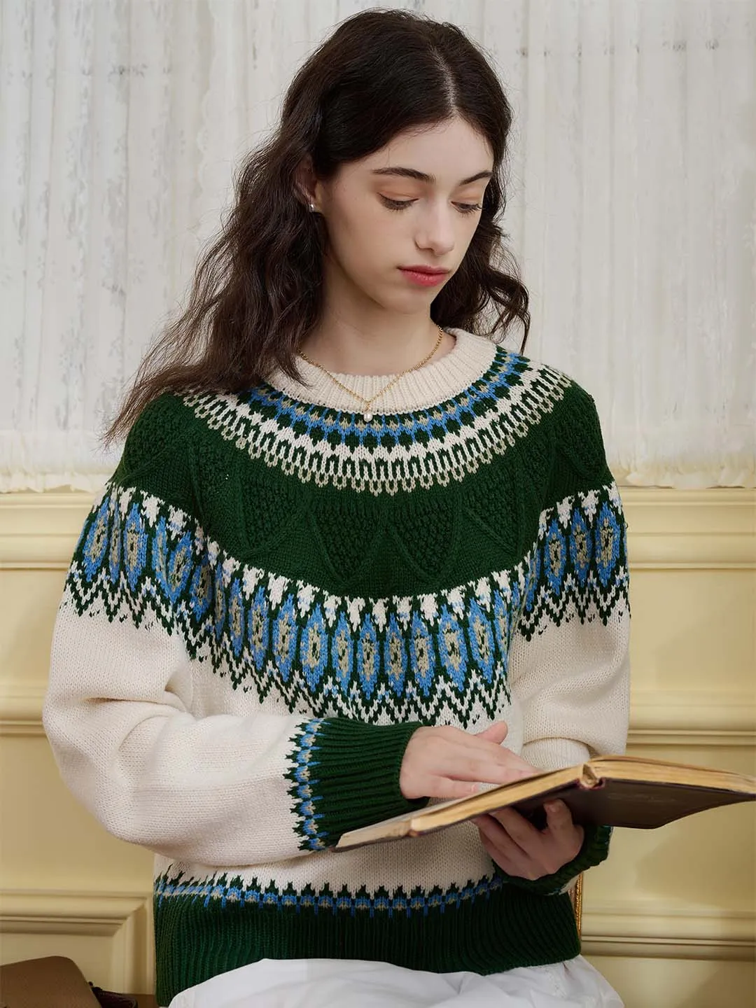 Jade Chevron Pattern Raglan Sleeve Sweater sold by Simple Retro product image thumbnail 2