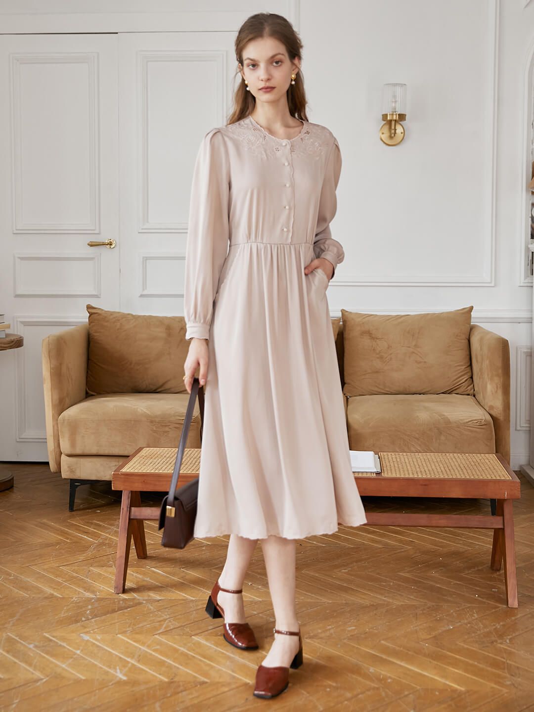 Gracie Embroidery Midi Dress sold by Simple Retro