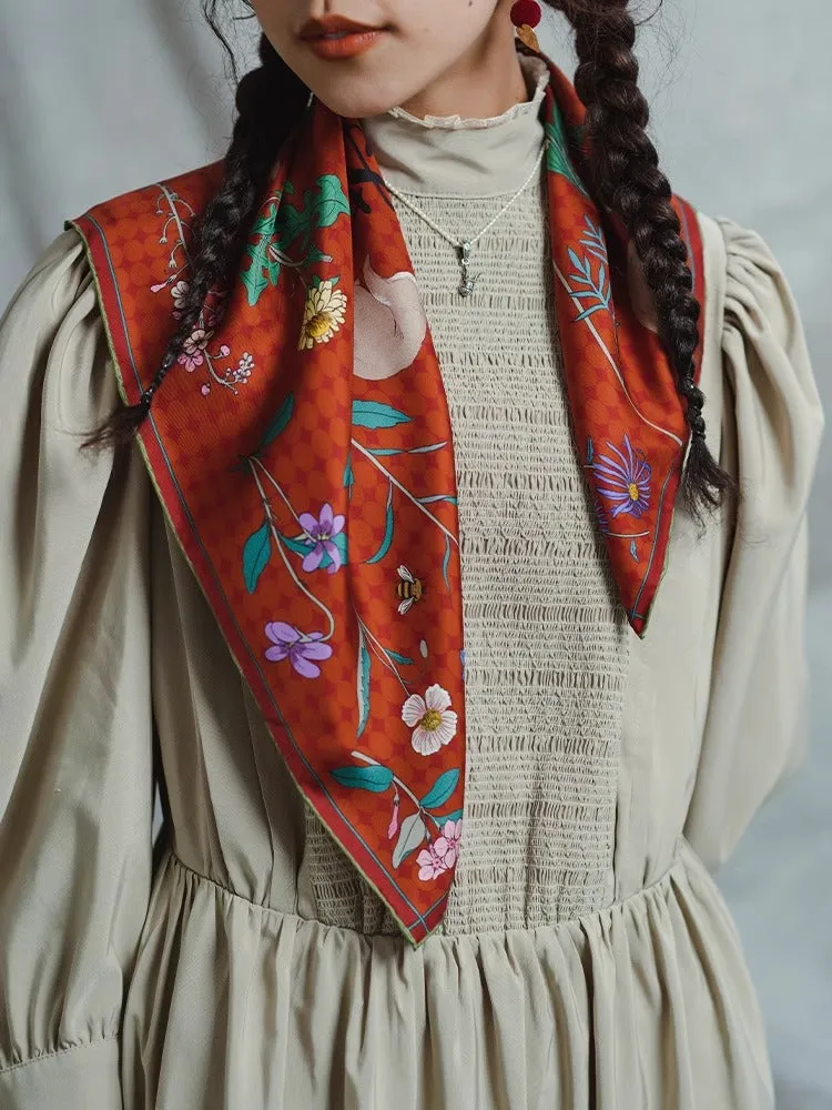 Chowxiaodou 16 Momme Small Square Slik Twill Scarf 65*65-Red sold by Simple Retro product image thumbnail 2