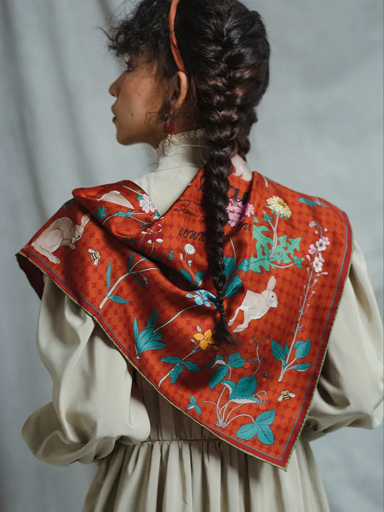 Chowxiaodou 16 Momme Small Square Slik Twill Scarf 65*65-Red sold by Simple Retro product image thumbnail 3