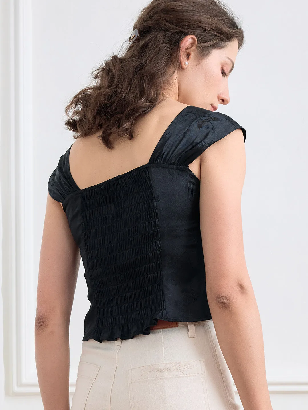 Michaela Solid Sweetheart Neck Satin Blouse sold by Simple Retro product image thumbnail 4