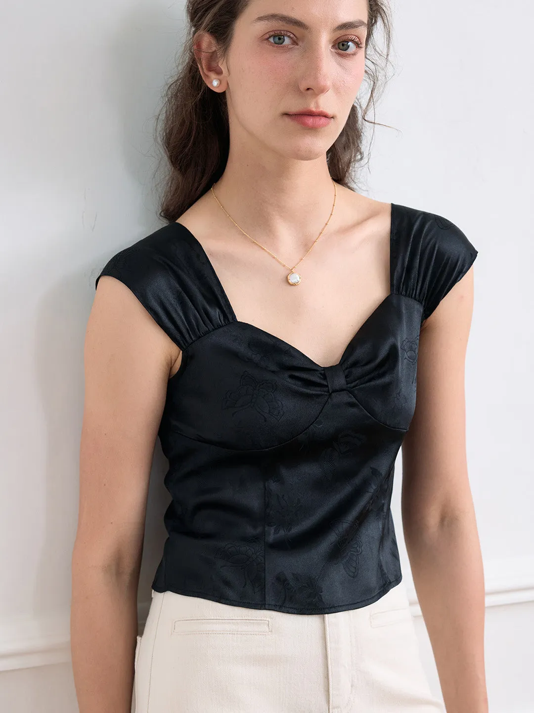 Michaela Solid Sweetheart Neck Satin Blouse sold by Simple Retro product image thumbnail 2