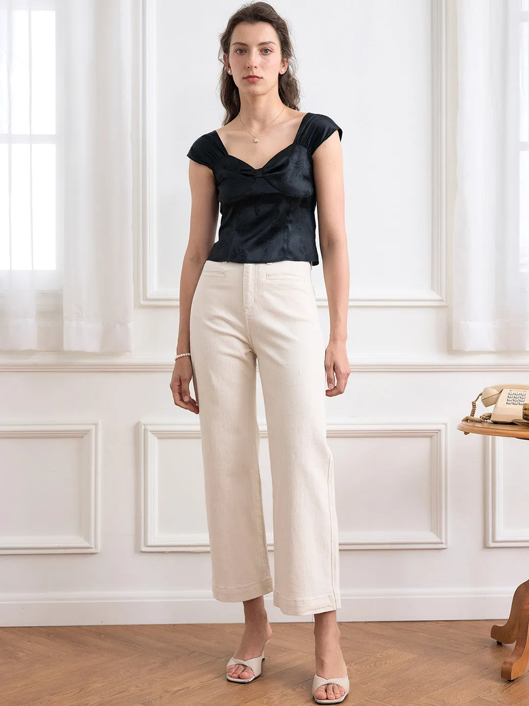Michaela Solid Sweetheart Neck Satin Blouse sold by Simple Retro product image thumbnail 3