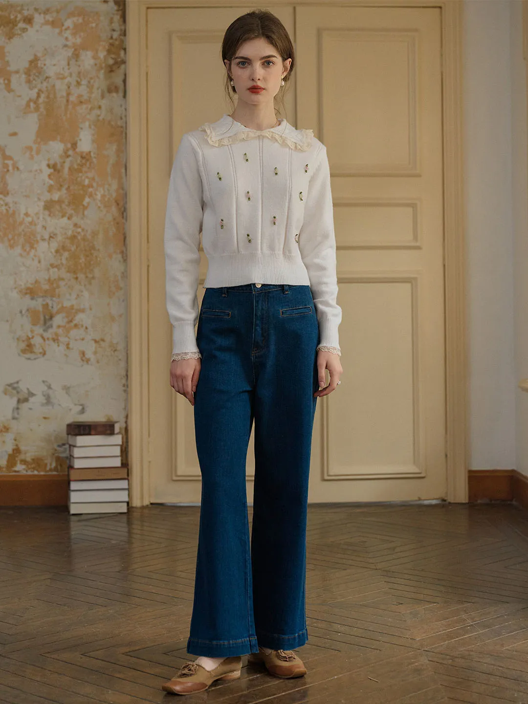 【Final Sale】Piper Floral Patched Frill Trim Sweater sold by Simple Retro product image thumbnail 4