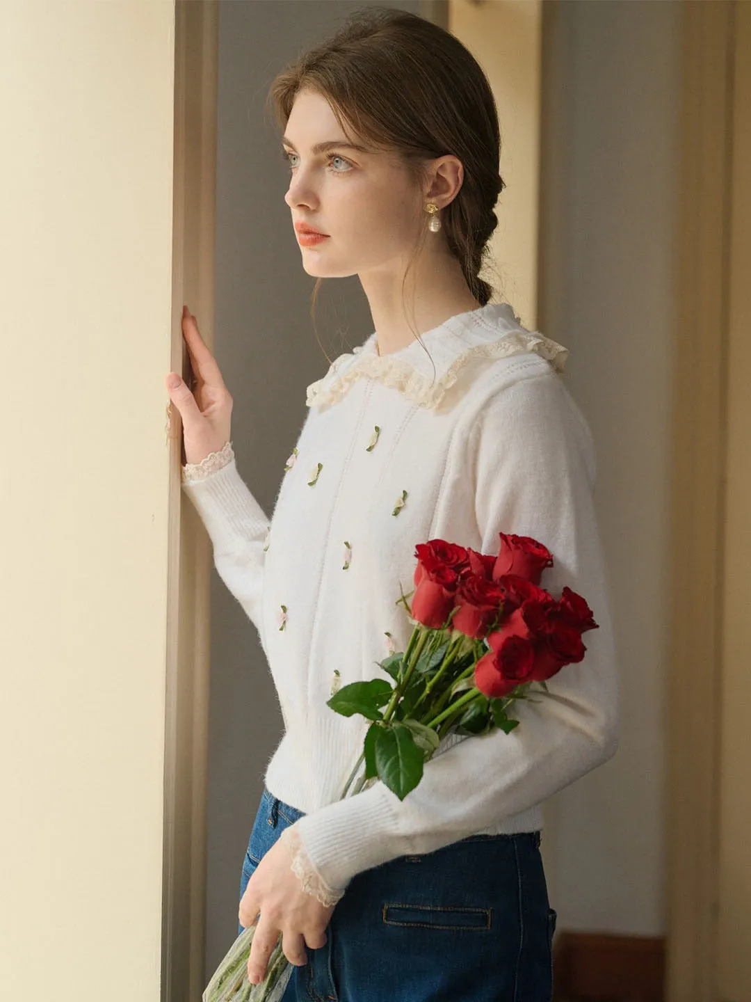 【Final Sale】Piper Floral Patched Frill Trim Sweater sold by Simple Retro product image thumbnail 5