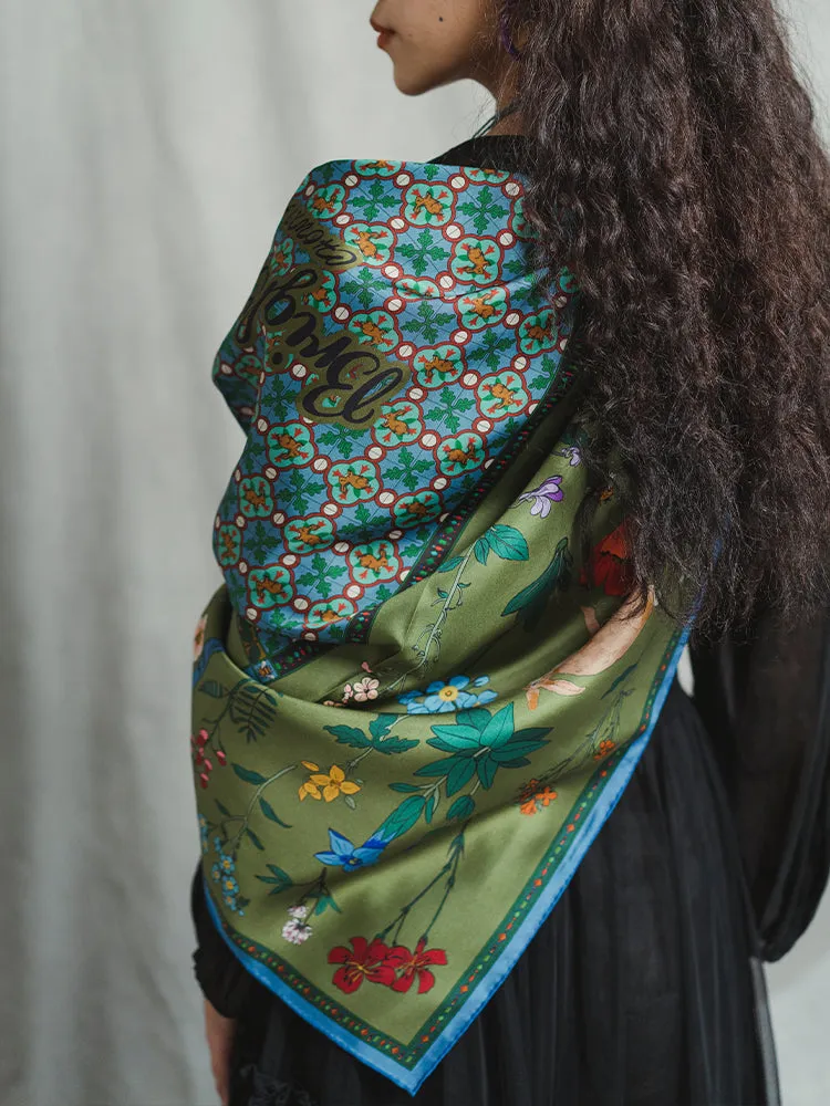 Chowxiaodou 16 Momme Large Square Slik Twill Scarf 106*106-Vintage Green sold by Simple Retro product image thumbnail 2