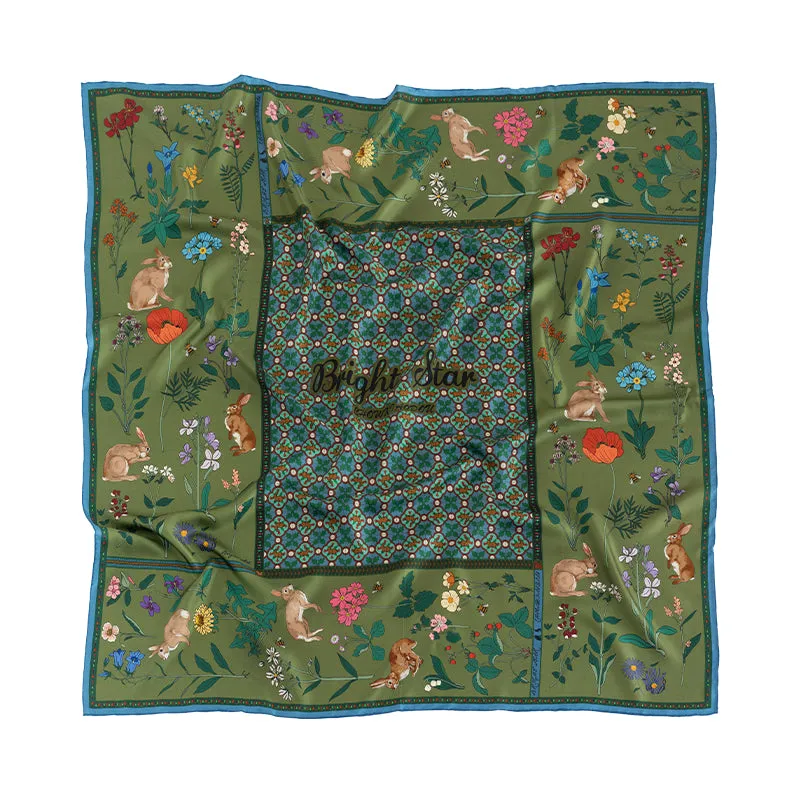 Chowxiaodou 16 Momme Large Square Slik Twill Scarf 106*106-Vintage Green sold by Simple Retro