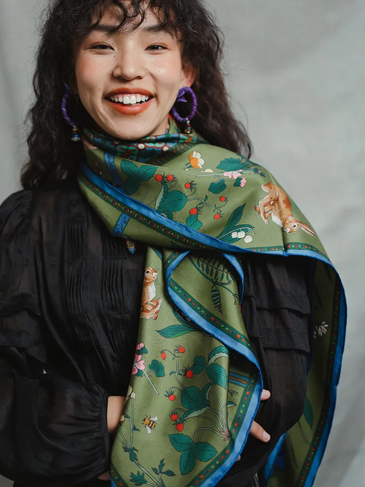 Chowxiaodou 16 Momme Large Square Slik Twill Scarf 106*106-Vintage Green sold by Simple Retro product image thumbnail 4