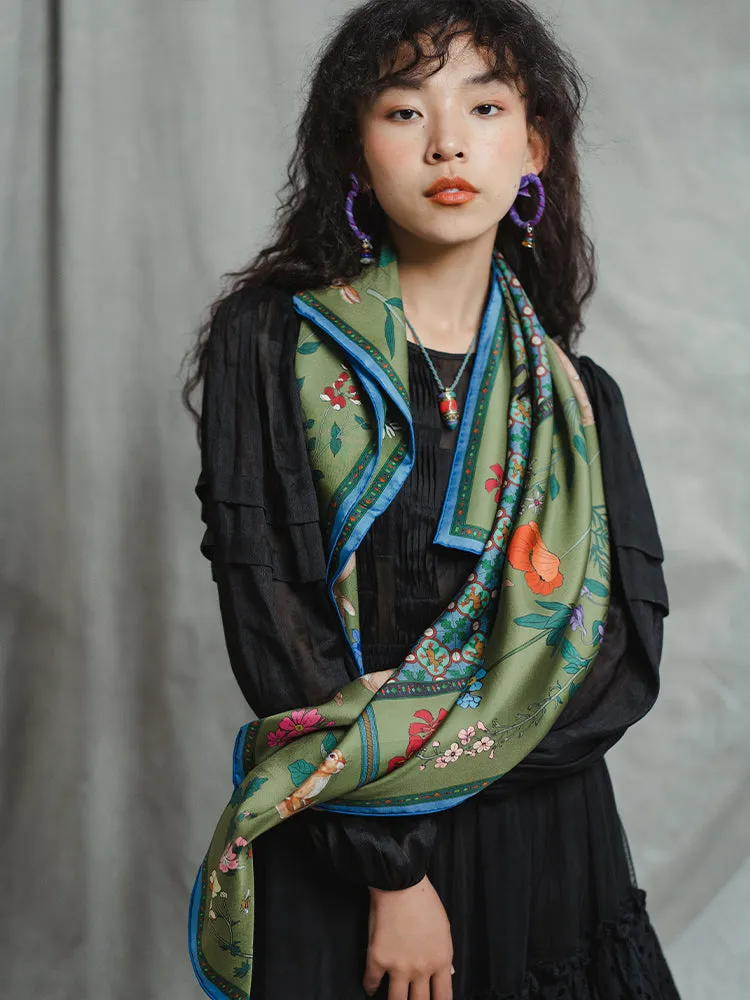 Chowxiaodou 16 Momme Large Square Slik Twill Scarf 106*106-Vintage Green sold by Simple Retro product image thumbnail 5