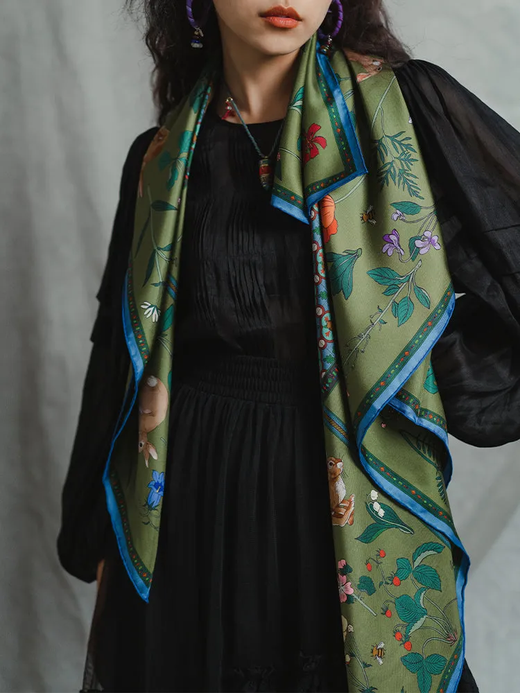 Chowxiaodou 16 Momme Large Square Slik Twill Scarf 106*106-Vintage Green sold by Simple Retro product image thumbnail 3