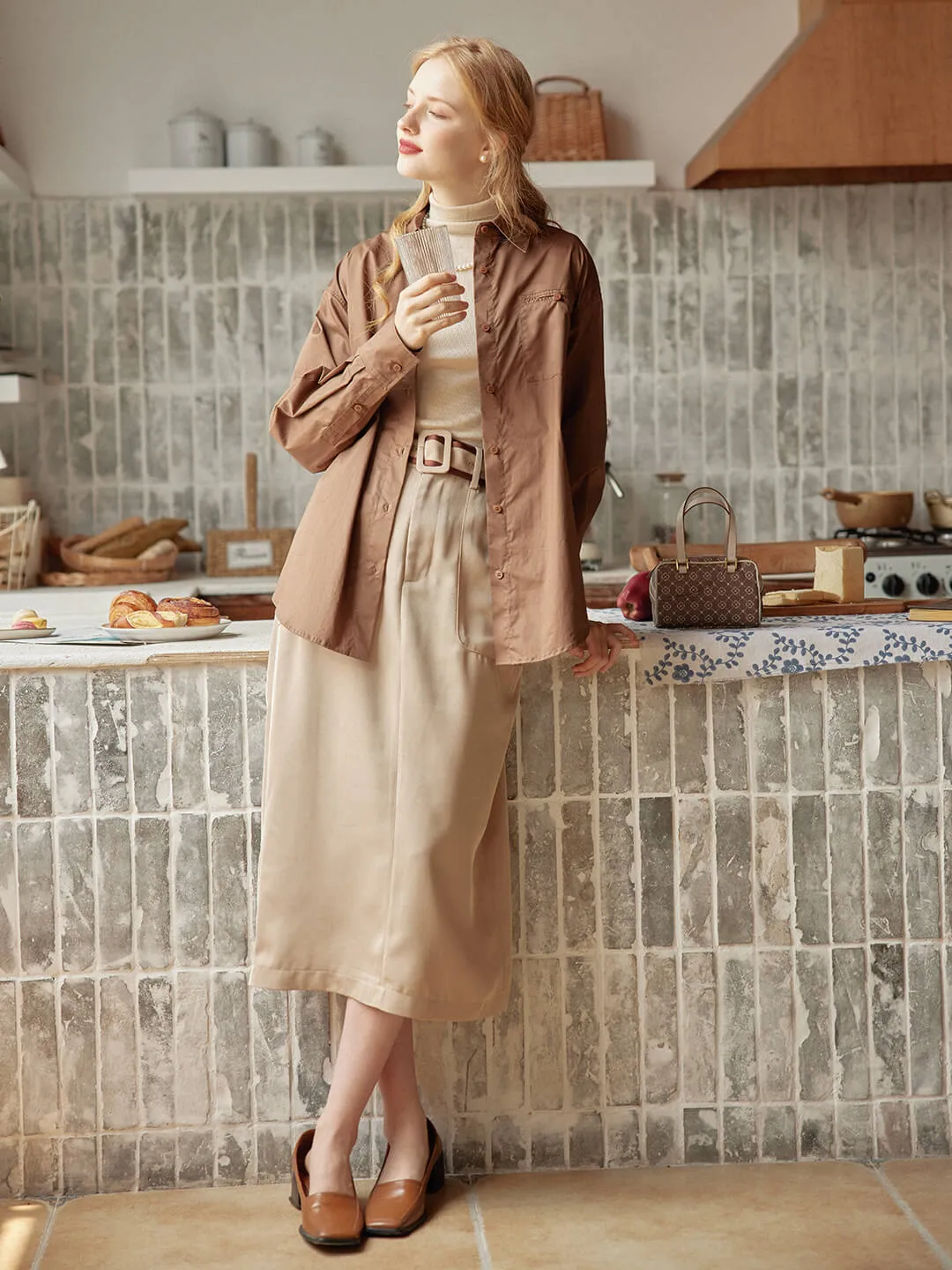 Odette Straight Khaki Midi Skirt sold by Simple Retro product image thumbnail 5