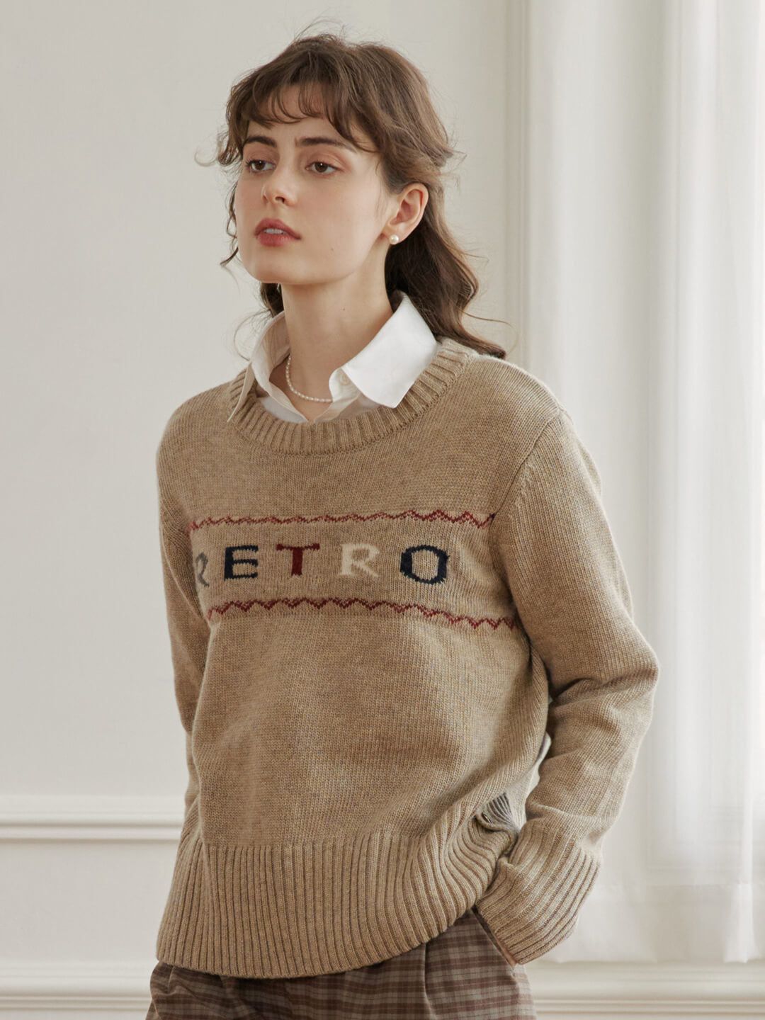 Ayla Crewneck Brown Knit Sweater sold by Simple Retro product image thumbnail 2