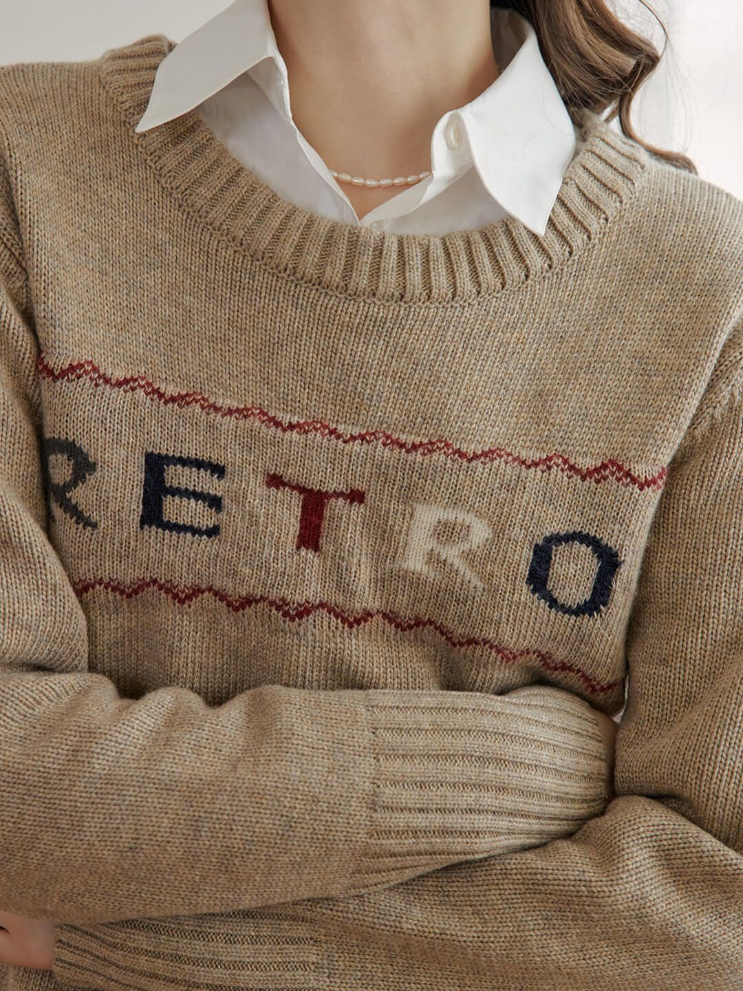 Ayla Crewneck Brown Knit Sweater sold by Simple Retro product image thumbnail 3