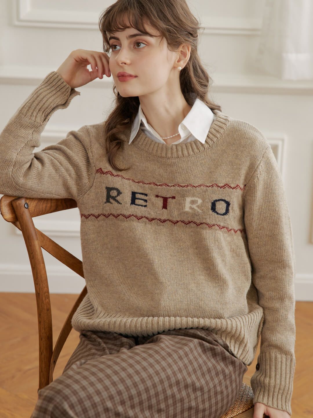 Ayla Crewneck Brown Knit Sweater sold by Simple Retro