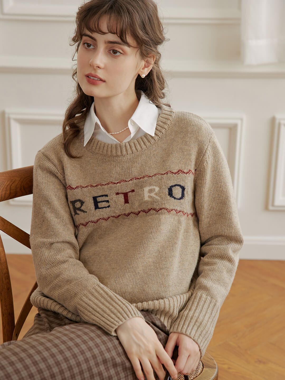 Ayla Crewneck Brown Knit Sweater sold by Simple Retro product image thumbnail 4