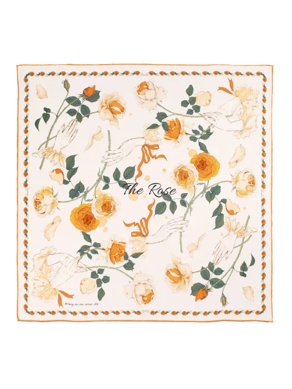 Chowxiaodou Rose Silk Satin Large Square Scarf 90*90 sold by Simple Retro