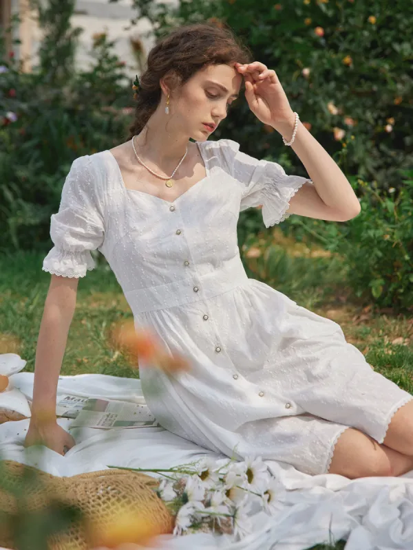 Victorian 100% Cotton Embroidery Midi Dress sold by Simple Retro