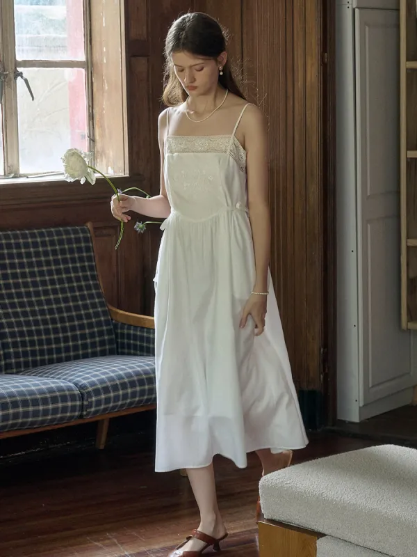 Lilian Hollow Lace Floral Embroidered Cotton Slip Dress sold by Simple Retro