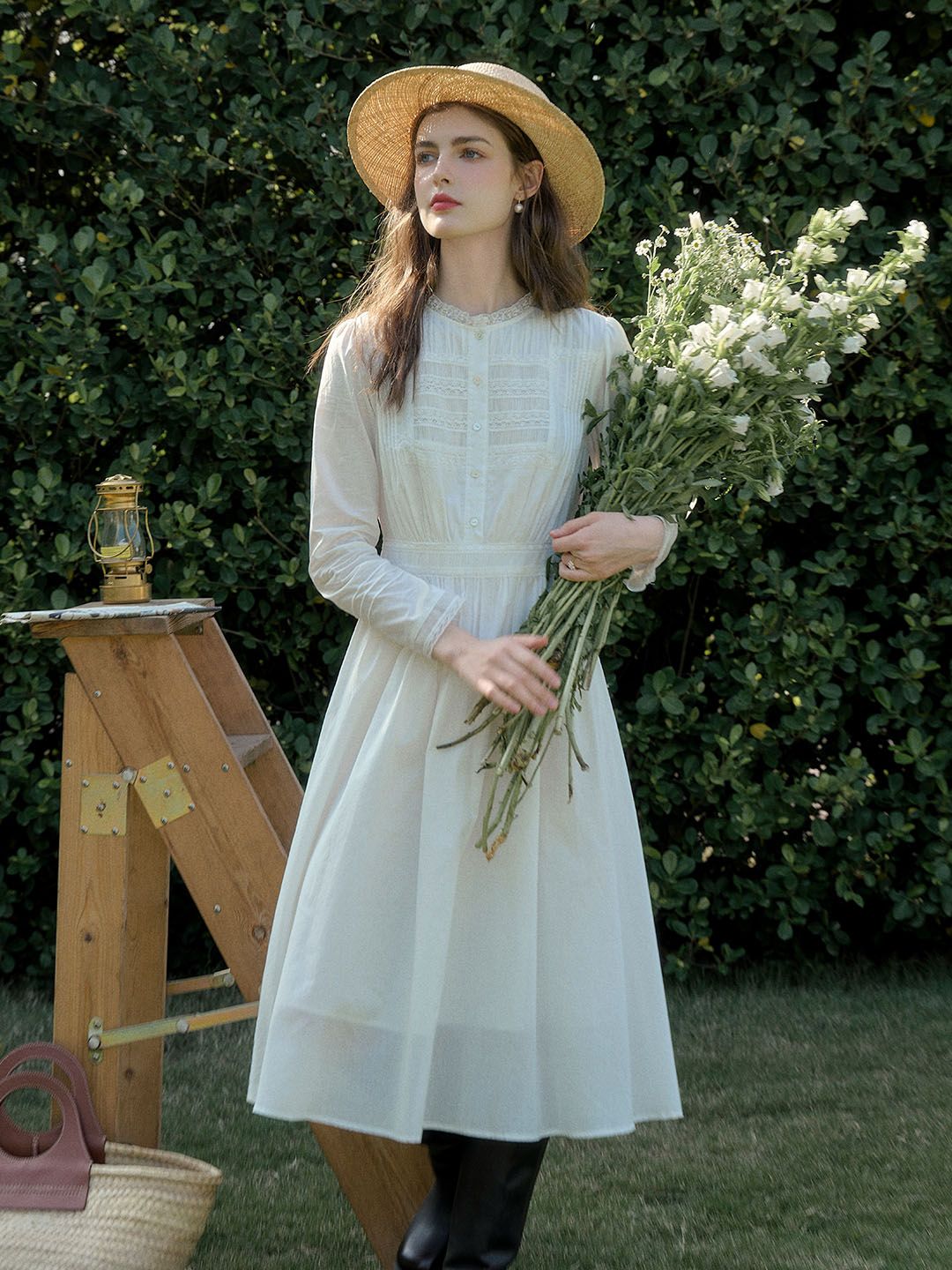 Rachel Romantic Lace Patchwork Cotton Dress sold by Simple Retro product image thumbnail 4