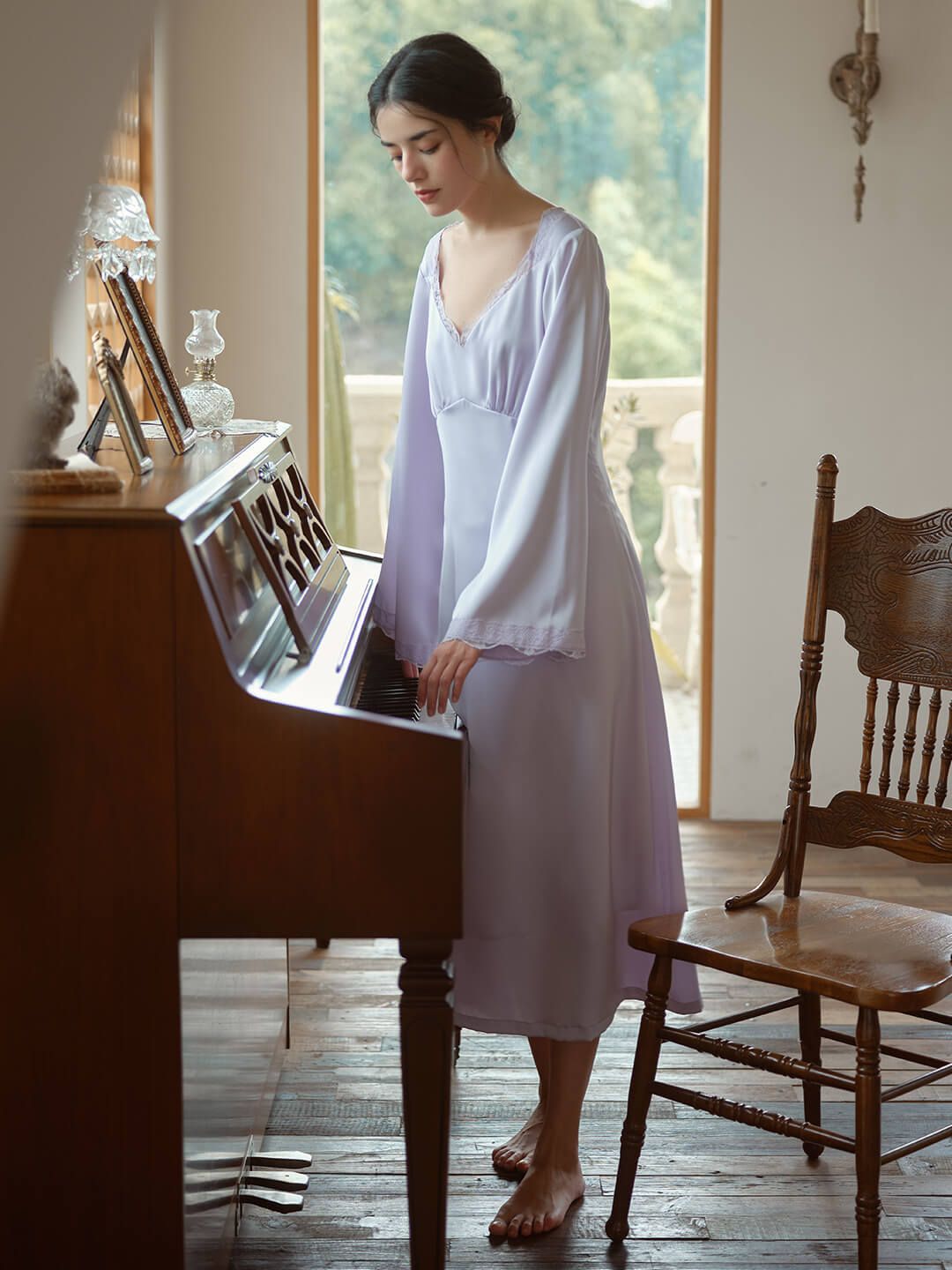 Juliette Satin Lace Purple Nightgown sold by Simple Retro product image thumbnail 2