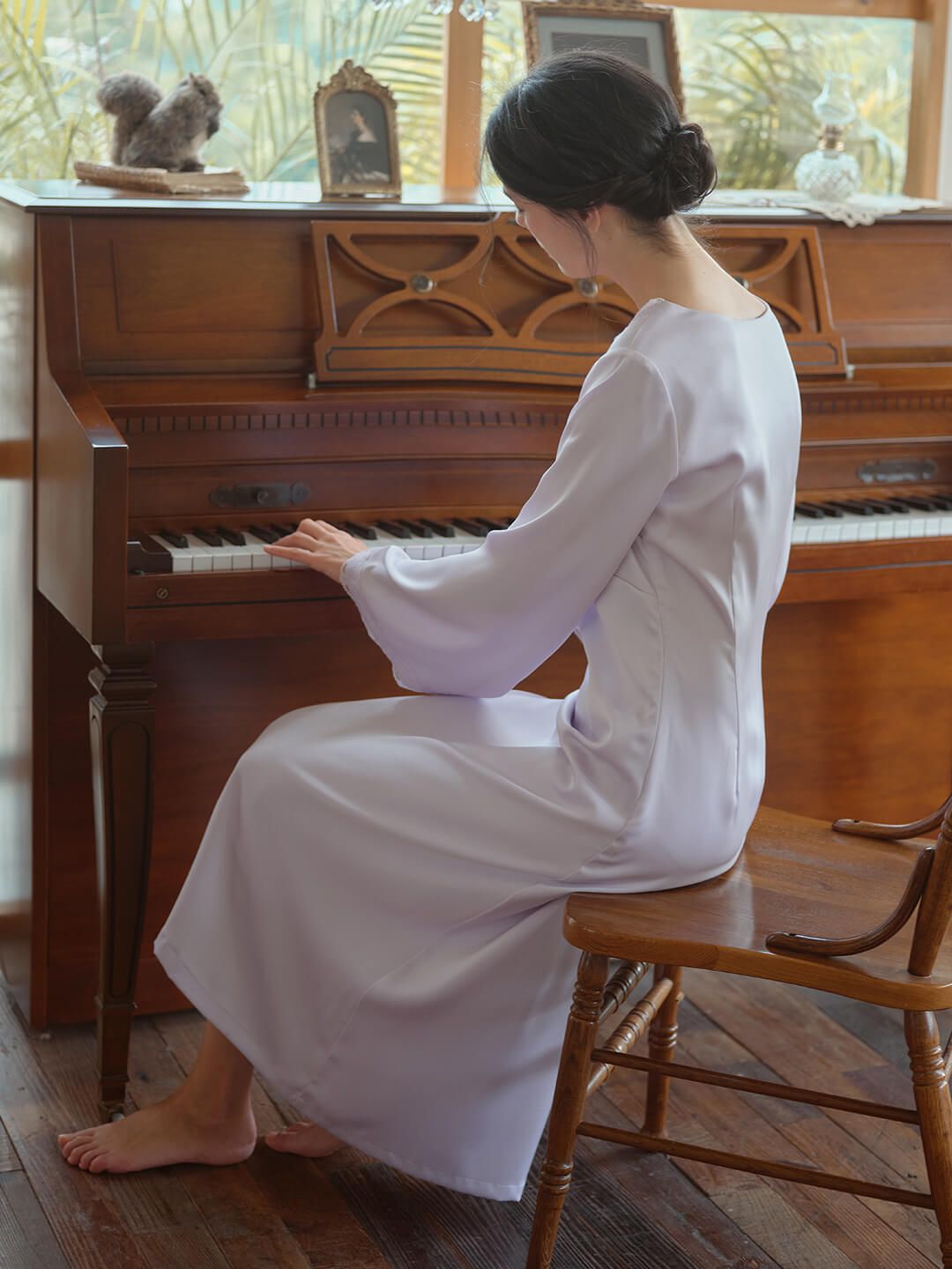 Juliette Satin Lace Purple Nightgown sold by Simple Retro product image thumbnail 3