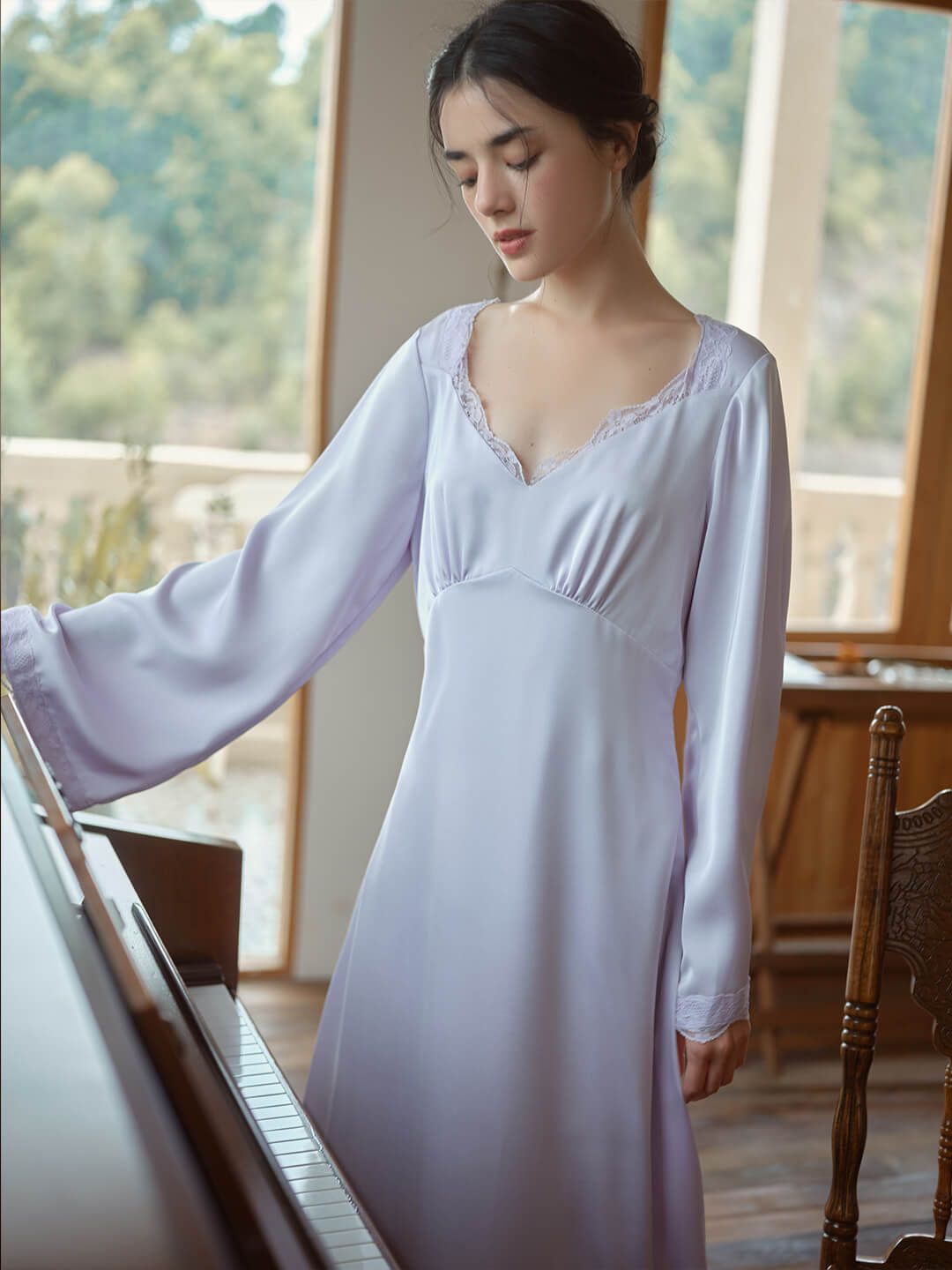 Juliette Satin Lace Purple Nightgown sold by Simple Retro product image thumbnail 6